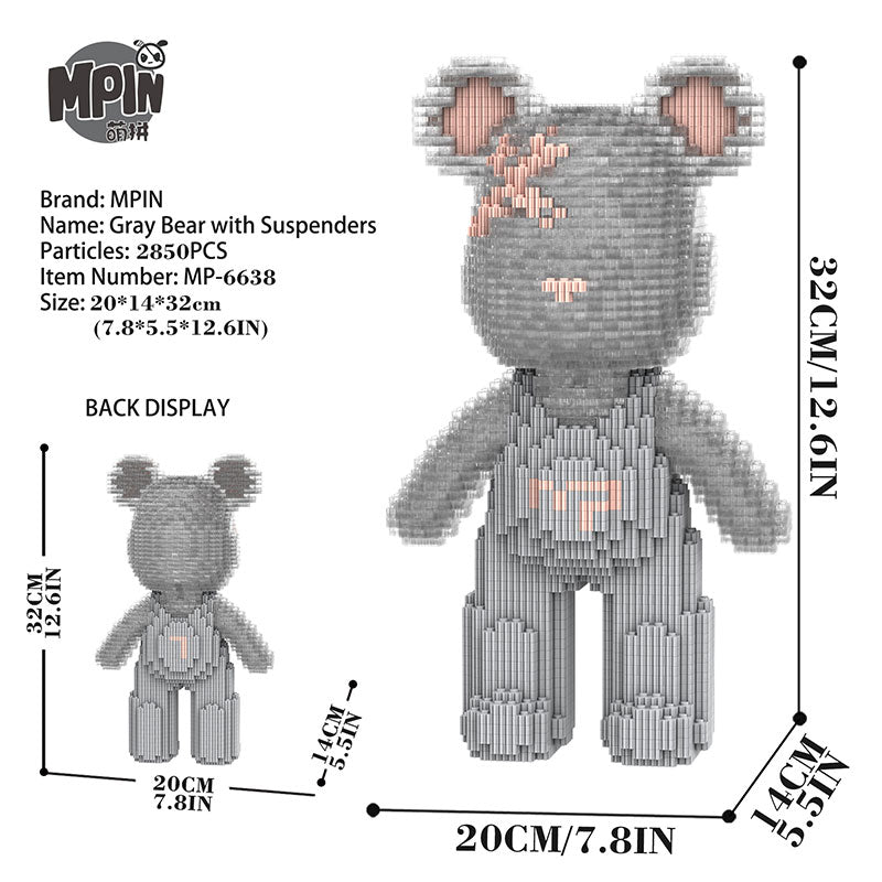 【32cm】M6638 Q-Style Light Gray & Transparent Suspenders - Cute Power Bear