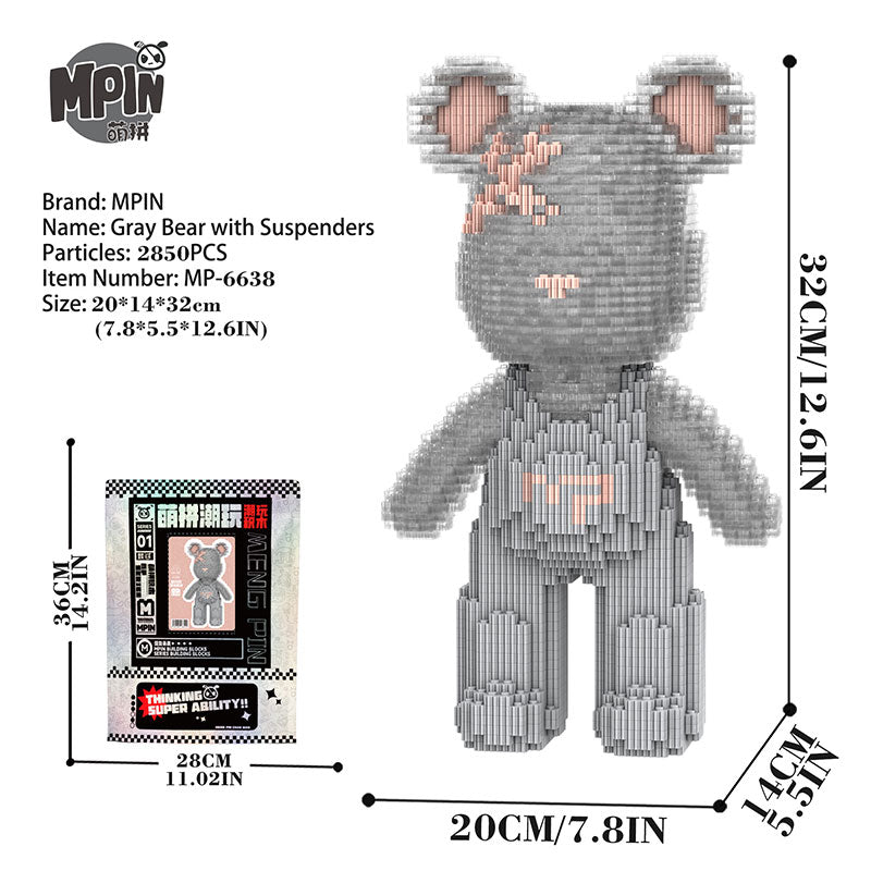【32cm】M6638 Q-Style Light Gray & Transparent Suspenders - Cute Power Bear