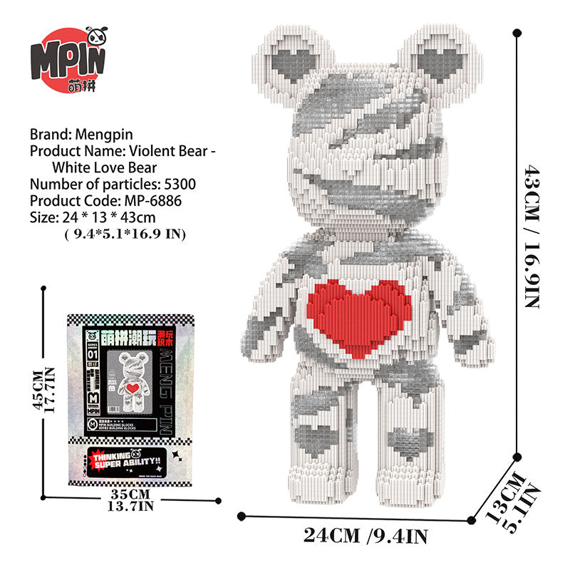 【43cm】M6886 Red Heart Transparent White Large Bear