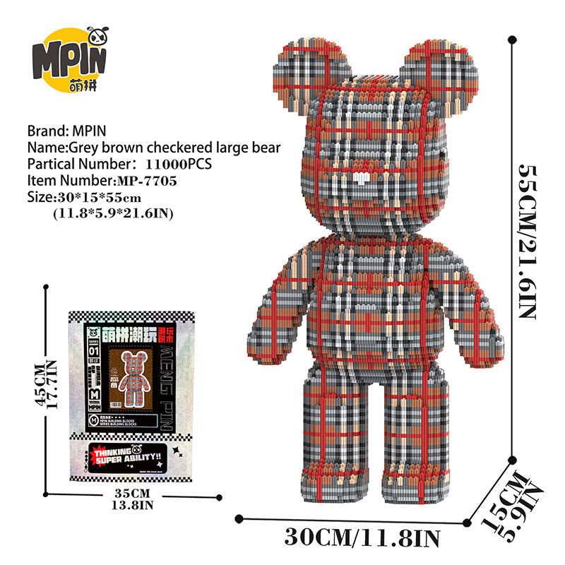 【55cm】M7705 Grey brown checkered large bear