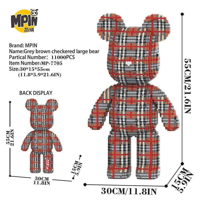 【55cm】M7705 Grey brown checkered large bear