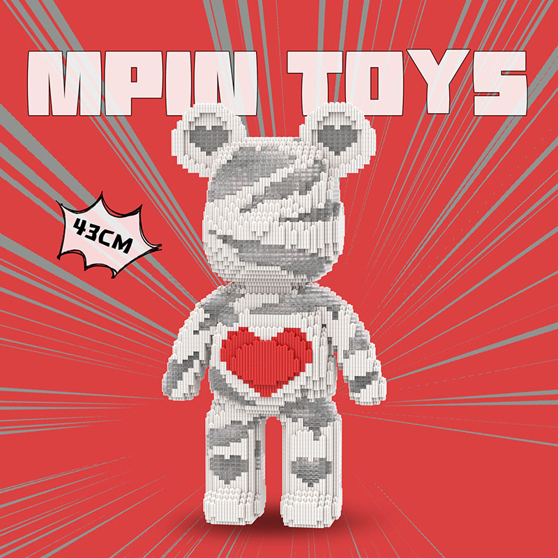 【43cm】M6886 Red Heart Transparent White Large Bear