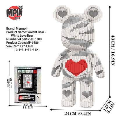 【43cm】M6886 Red Heart Transparent White Large Bear