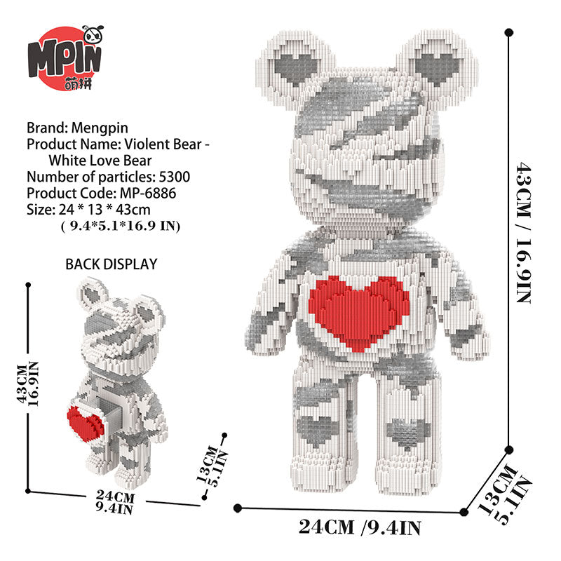 【43cm】M6886 Red Heart Transparent White Large Bear