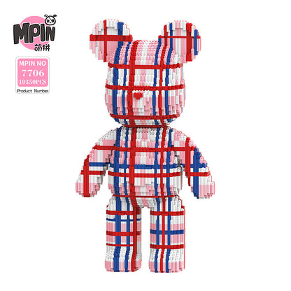 【55cm】M7706 Blue Pink Grid Large Bear