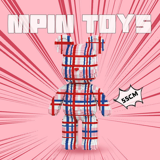 【55cm】M7706 Blue Pink Grid Large Bear